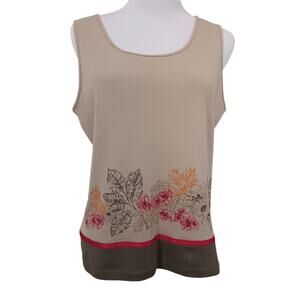 LIZ‎ CLAIBORNE Artsy Beaded Tank Cami Top Petite M Flowers Leaves Foliage Nature